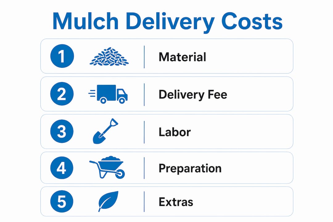 Infographic showing mulch delivery cost components in steps