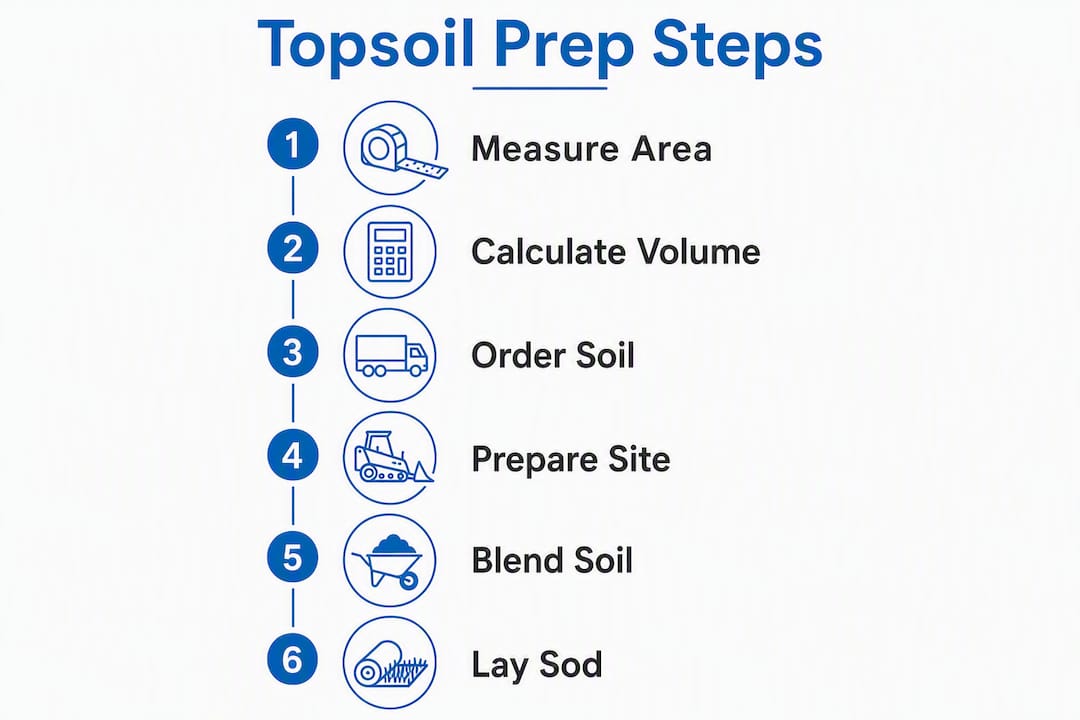 Infographic showing steps to prepare topsoil for sod