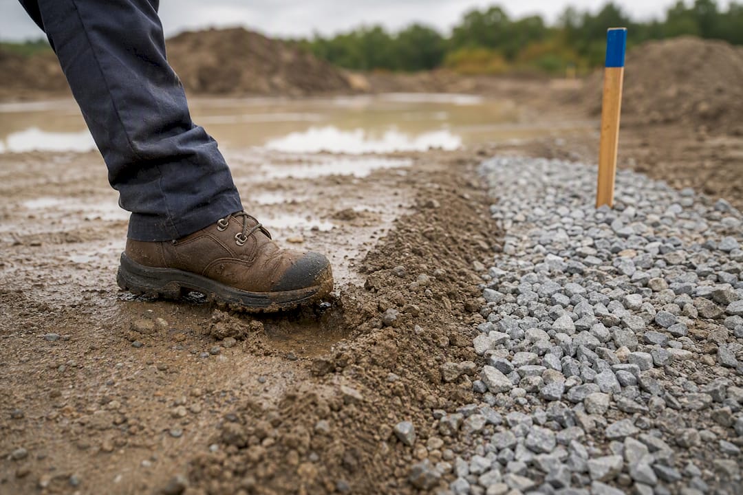 Boot testing wet construction staging ground